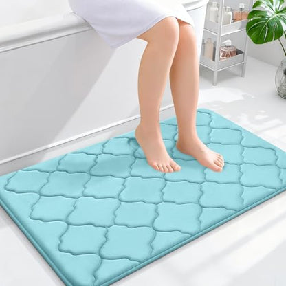 OLANLY Memory Foam Bath Mat Rug 36x24, Ultra Soft Bathroom Rugs, Sky Blue