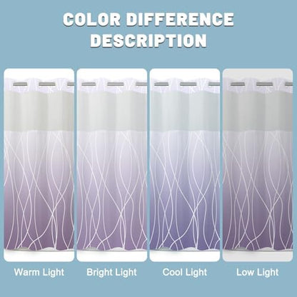 LXBNI No Hook Shower Curtain with Liner, Ombre Purple, 71 x 74 Inch