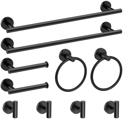 Newfun 10-Pieces Matte Black Bathroom Hardware Set 24 Inch