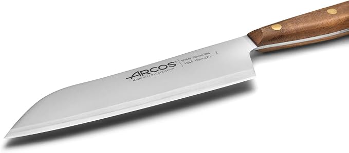 Arcos Santoku Knife 7 Inch Stainless Steel. Japanese Kitchen Knife for Fish, Meat and Vegetables. Ovengkol Wood Handle 100% natural FSC and 190mm Blade. Series Nordika. Color Brown.