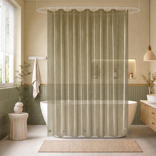 EurCross Waterproof Brown Plastic Shower Curtain with 5 Bottom Magnets, 4G Clear PEVA Shower Curtain Liner for Bathroom 72x72 inches