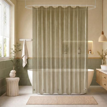 EurCross Waterproof Brown Plastic Shower Curtain with 5 Bottom Magnets, 4G Clear PEVA Shower Curtain Liner for Bathroom 72x72 inches