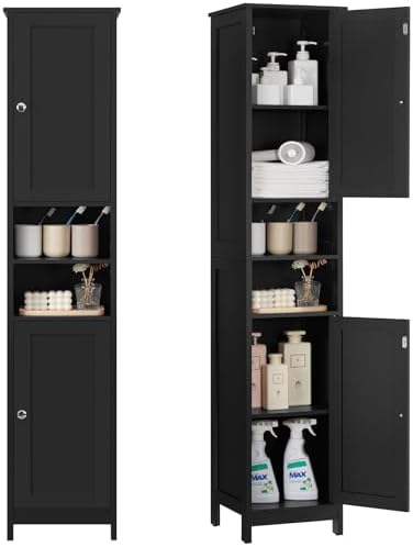 TEENFON 67" Tall Bathroom Cabinet with Adjustable Shelves and Doors