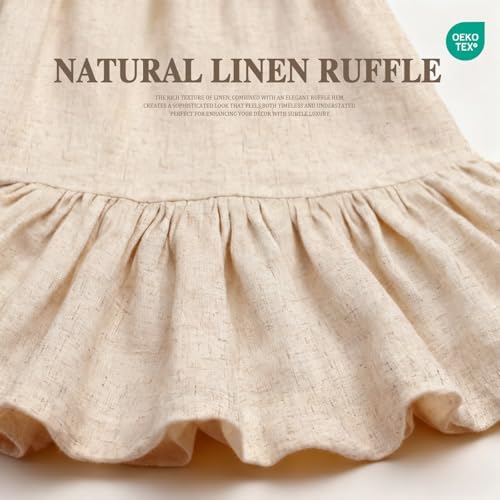 Farmhouse Shower Curtain Ruffle Linen Beige 48" W x 72" L