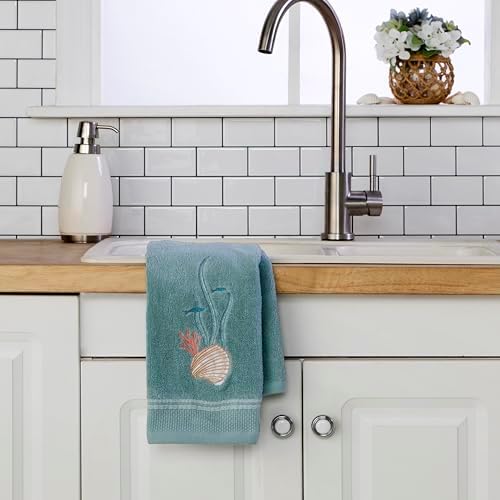 SKL Home Underwater Hand Towel Set-2pc, 100% Cotton, Embroidered, Blue