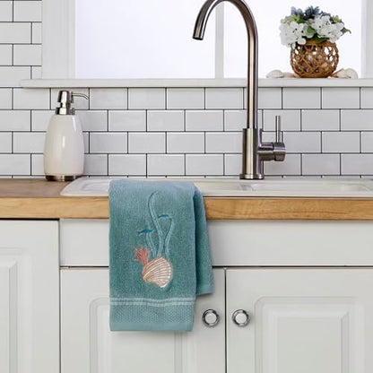 SKL Home Underwater Hand Towel Set-2pc, 100% Cotton, Embroidered, Blue