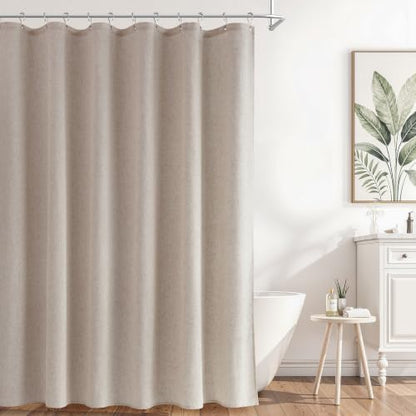 Naturoom Linen Shower Curtain 84 Inch Long for Bathroom Taupe Burlywood