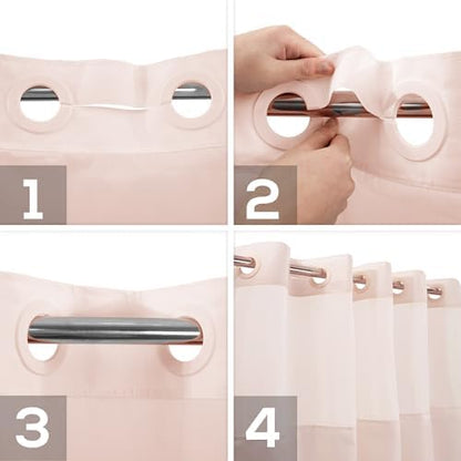 River Dream No Hook Shower Curtain with Snap-in Liner Set, Pink, 71x74