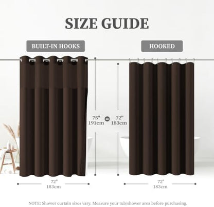 BTTN Brown Ringless Linen Textured Shower Curtain with Snap in Liner, 72x75