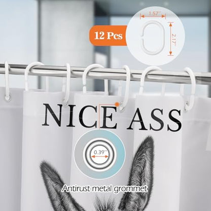Funny Donkey Nice Ass Shower Curtain Gag Gift Farmhouse Decor Animal Black and White Novelty Sarcastic Rustic Bathroom Bath Decor Bathtub Curtain Fabric Shower Curtain Set with 12 Hooks, 72"x72"