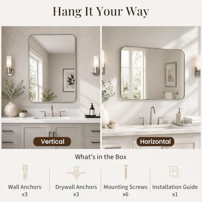 2-Pack 24x30 Inch Brushed Nickel Rounded Rectangle Vanity Mirrors