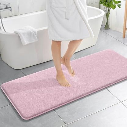 OLANLY Memory Foam Bathroom Runner Rugs 59x20, Long Bath Mats, Dusty Rose