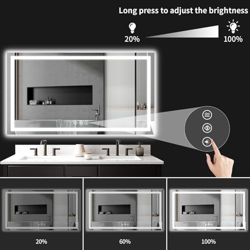 30"x60" LED Bathroom Mirror with Lights, Dimmable, Anti-Fog, Lighted Bathroom Vanity Mirror for Wall, Backlit + Front Lit, Memory Function, Shatter-Proof, Tempered Glass