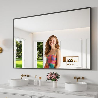 Bathroom Mirror 36"x55" Matte Black Rectangle Bathroom Wall Mirror for Over Sink, Modern Large Vanity Mirror, HD Tempered Glass, Anti-Rust Aluminum Alloy Frame, for Living Room, Bedroom, Entryway