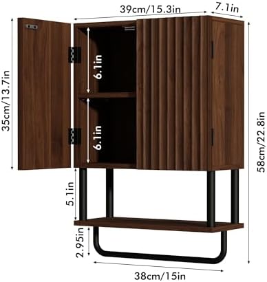 RUSTOWN Fluted Bathroom Wall Cabinet with 2 Doors, 3-Tier Medicine Cabinet