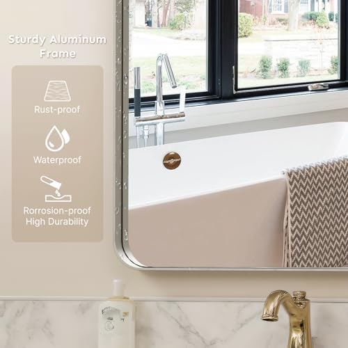 36"x30" Bathroom Vanity Mirror for Wall Aluminum Framed Farmhouse Rectangle