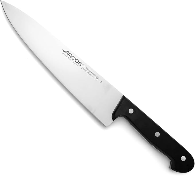 Arcos Chef Knife 10 Inch Stainless Steel. Professional Cooking Knife For Cutting Variety of Foods. Ergonomic Polyoxymethylene Handle and 250 mm Blade. Series Universal. Color Black