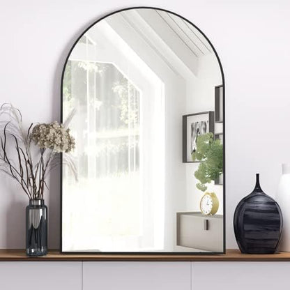 Wall Mounted Mirror, Arched Wall Mirror for Bathroom, 24"x36" Arch Bathroom Mirror with Metal Frame, Black Vanity Mirror Decor for Mantle, Bedroom, Entryway, Living Room