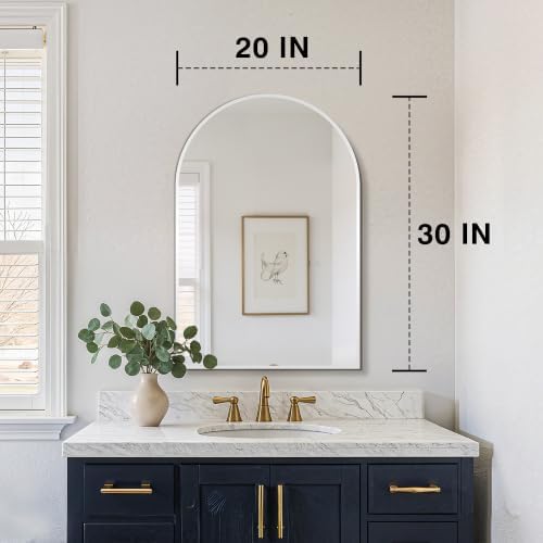 FICTOR 20" x 30" Arched Bathroom Vanity Mirror for Over Sink, Silver