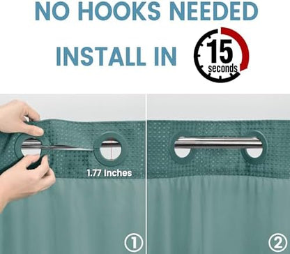 Heavyweight Waffle No Hook Shower Curtain with Liner, Seaweed Green, 71x74