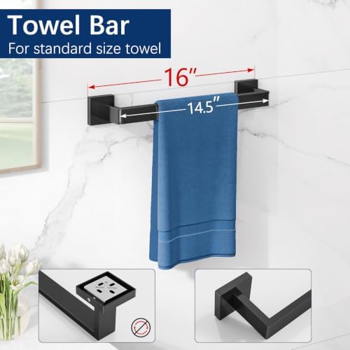 Gypie Bathroom Hardware Accessories Set, 5-Piece 16In Black Wall Mounted