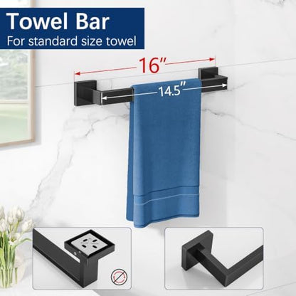 Gypie Bathroom Hardware Accessories Set, 5-Piece 16In Black Wall Mounted