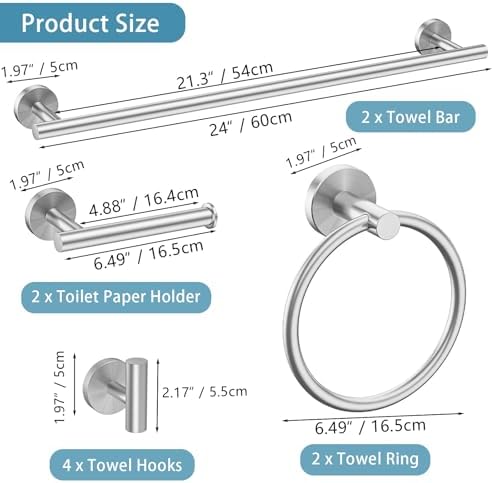 Newfun 10-Pieces Brushed Nickel Bathroom Hardware Set 24 Inch