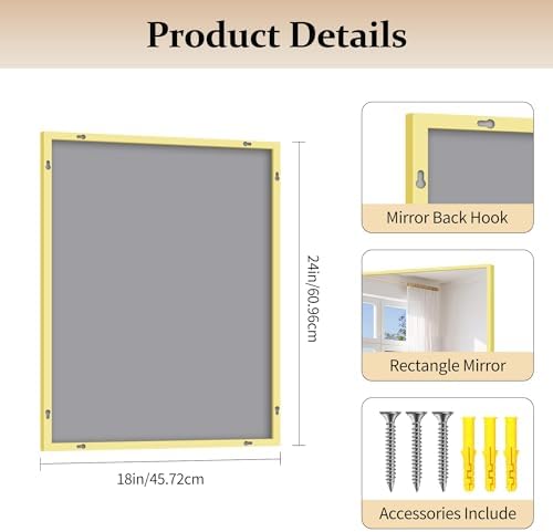 COFENY Gold Bathroom Mirror for Wall, 18x24 Inch Rectangle Mirror with Metal Frame, Modern Vanity Mirrors for Bathroom Living Room, Entryway Hangs Horizontal or Vertical