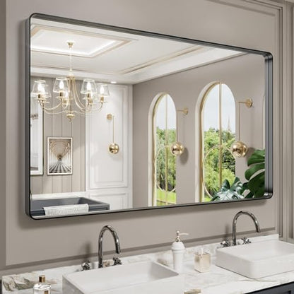 LOAAO 60X30 Inch Black Bathroom Mirror Metal Framed