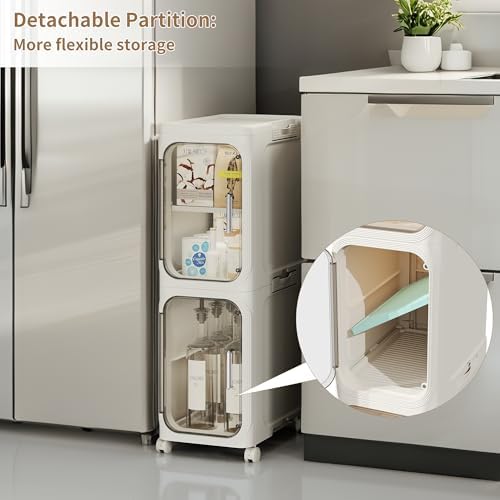 5-Tier Narrow Storage Cabinet Slim Bathroom Tall Skinny Organizer，Beige