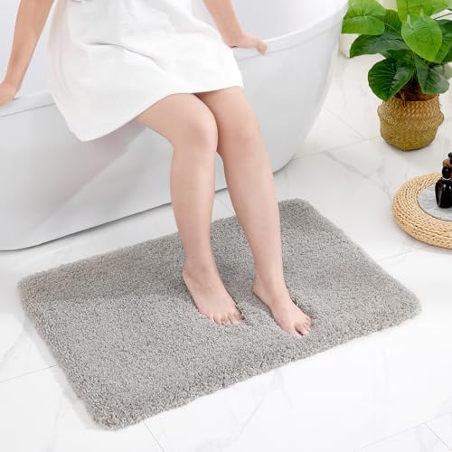 Disolla Grey Bathroom Rug 24x36 - Non-Slip Plush Thick Bath Mat, Highly Absorbent & Ultra Soft Fluffy Floor Mat, Machine Washable for Shower and Tub