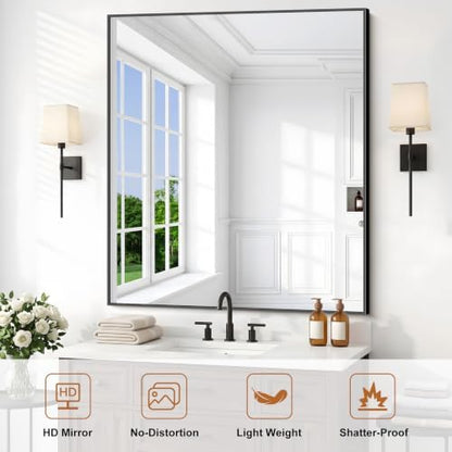 DESBING Black Bathroom Mirror for Wall, 36x40 Inch Rectangle Mirrors with Metal Frame, Modern Vanity Wall Mirror Decor for Entryway Hangs, Bathroom Living Room Horizontal or Vertical