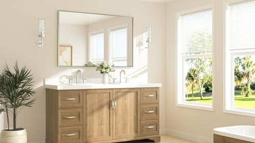 TETOTE Brushed Nickel Bathroom Vanity Mirror 55" x 36" Beveled Framed Bathroom Wall Mirror for Over Sink Brushed Nickel, Tempered Glass, Modern Farmhouse Bedroom, Entryway, Living Room