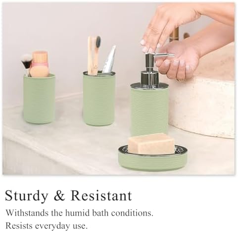 CERBIOR Bathroom Accessories Set 6 Piece Bath Ensemble（Green）