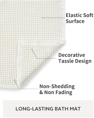 tchdio Waffle Bath Mat-Runner Rug, Super Absorbent Non Slip Bath Mats for Bathroom Machine Washable Long Rugs with Tassels, Bath Rugs for Bathroom Floor Beside Tub, 2' x 6'(24" x 72"), White