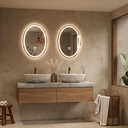 Keonjinn 20" x 28" Oval LED Bathroom Mirror with Frontlit and Backlit