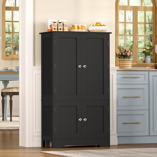 43”H Pantry Cabinet with 4 Doors, Kitchen Cabinet with 6 Door Shelves
