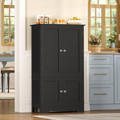 43”H Pantry Cabinet with 4 Doors, Kitchen Cabinet with 6 Door Shelves