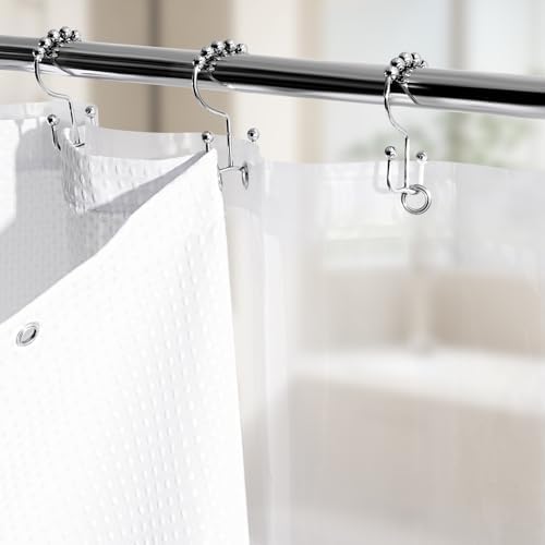 Vipfree 3 in 1 Shower Curtain Set, Waffle Shower Curtain and Liner Set with 12 Double Sided Shower Curtain Hooks, 258GSM Luxury Weighted Cloth Shower Curtains for Bathroom, 72 W x 72 H, White