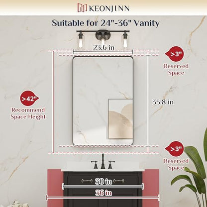 Keonjinn 24 x 36 Inch Brushed Nickel Bathroom Mirrors for Over Sink