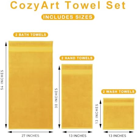 COZYART Bath Towel Set 6 PCS, Luxury Gold 100% Turkish Cotton 650GSM Soft