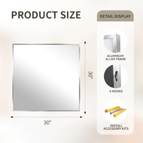FICTOR Bathroom Vanity Mirror for Over Sink, 30" x 30", Silver