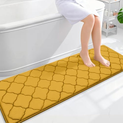OLANLY Memory Foam Bath Mat Rug 59x20, Ultra Soft Bathroom Rugs, Yellow