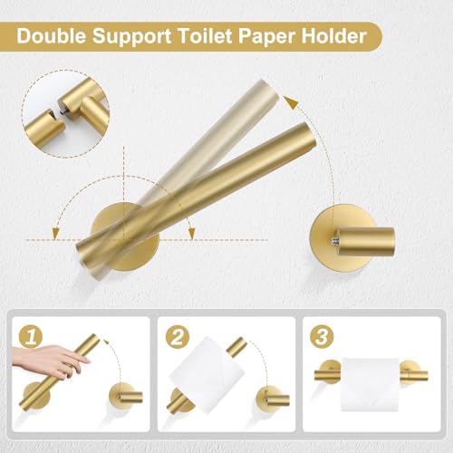 TQKAG 8-Pieces Bathroom Hardware Set, Brushed Gold Towel Bar Set 23.6 Inch