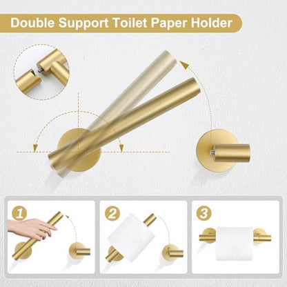 TQKAG 8-Pieces Bathroom Hardware Set, Brushed Gold Towel Bar Set 23.6 Inch