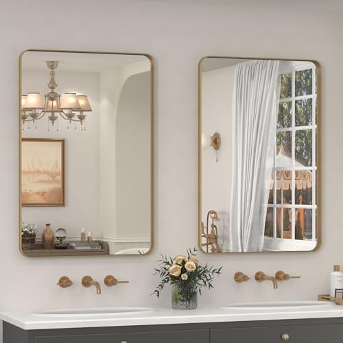 2 Pack of 24x36 Inch Gold Bathroom Vanity Mirror