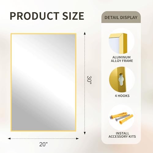 FICTOR Bathroom Vanity Mirror for Over Sink, 20" x 30", Gold