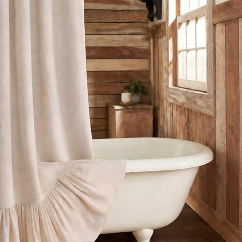 Farmhouse Shower Curtain Ruffle Linen Beige 48" W x 72" L