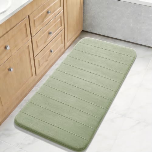 Yimobra Long Bath Mat 44"x24", Super Soft Quick Dry Memory Foam Bathroom Rug, Water Absorbent, Non Slip Backing Machine Washable for Tub Shower, Thick Comfort Support, Sage Green