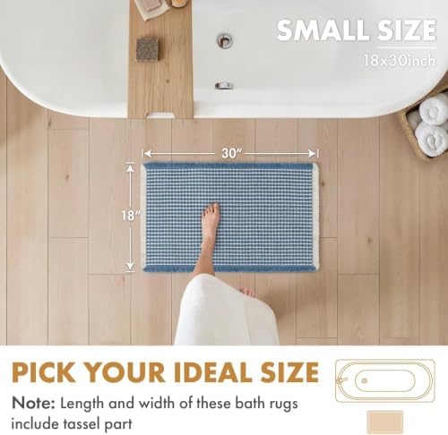 MIULEE Set of 2 Waffle Bathroom Rugs Boho Bath Mat Blue&Cream 18x30 Inch